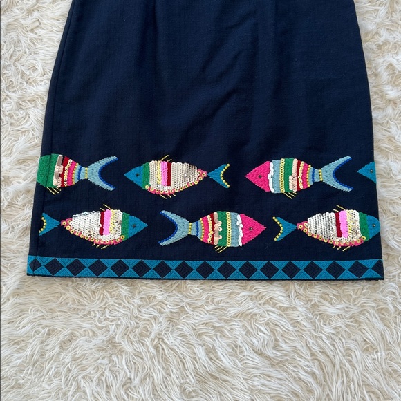 Talbots navy blue beaded embroidered fish sheath dress 8 - Picture 3 of 14